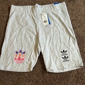 Adidas XL gray bike shorts with trefoil logos